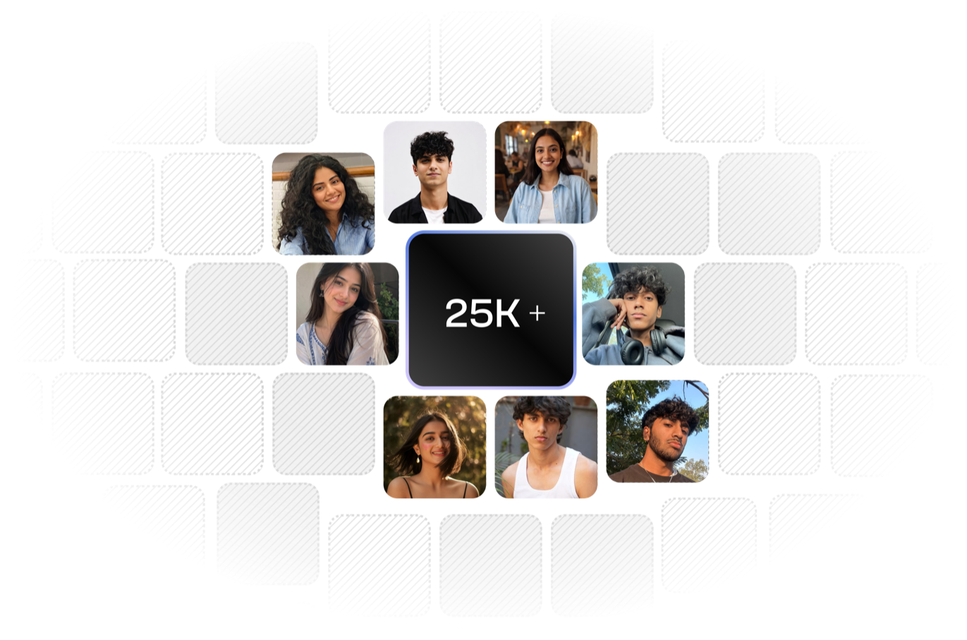 Collage of Okkai users' photos with a 25K+ badge at the centre