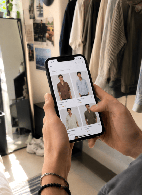 Clothing rail with Okkai shopping bags